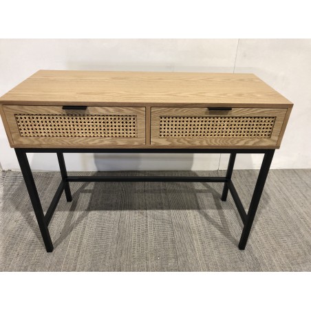 SECONDE MAIN - Console 2 tiroirs cannage naturel