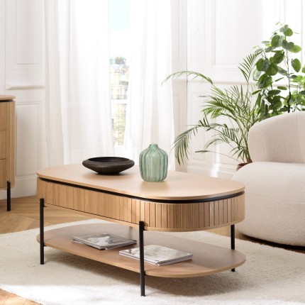 Table basse bois 2 tiroirs style rétro pin | Seconde Main