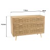 Natural-coloured wooden chest of drawers with 3 cane drawers | Second Hand