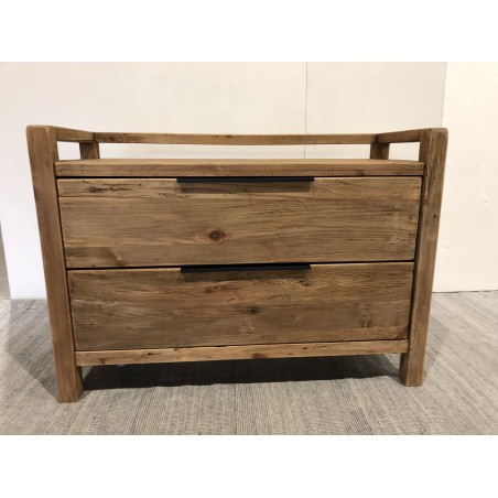 SECONDE MAIN Commode marron 2 tiroirs bois Pin recyclé