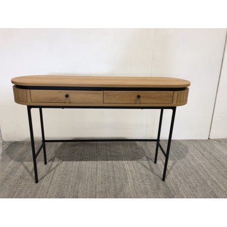 Console arrondie couleur naturelle 2 tiroirs pieds métal noir - Seconde Main