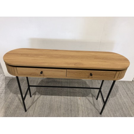 Rounded console table in natural colour with 2 drawers and black metal legs - ETHAN