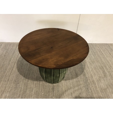 Table basse 60x60 cm en manguier et émail vert | Seconde Main