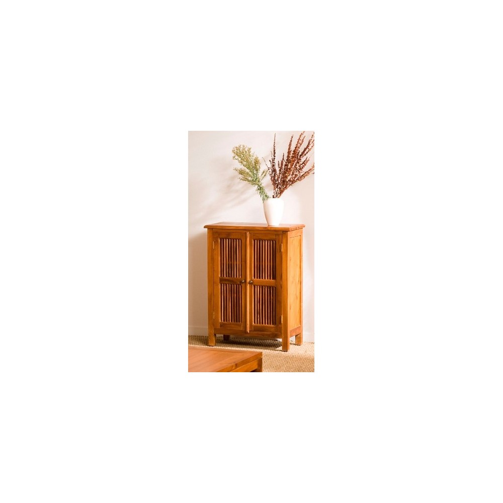 Meuble de rangement marron 2 portes persiennes Teck | Seconde Main