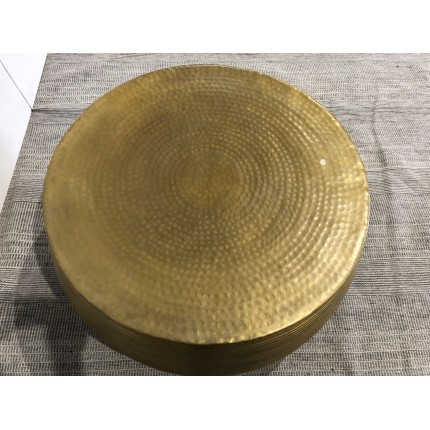 SECONDE MAIN - Table basse ronde 89x89cm aluminium doré piètement graphique