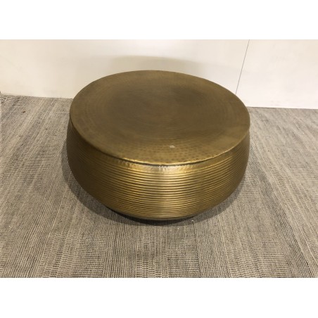 SECONDE MAIN - Table basse ronde 89x89cm aluminium doré piètement graphique
