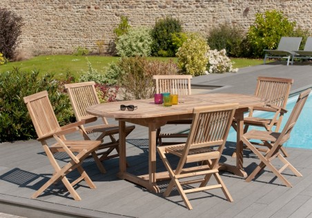 Table de jardin ovale extensible en Teck brut - 150/200*90 cm