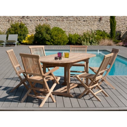 Table de jardin ovale extensible en Teck brut - 150/200*90 cm