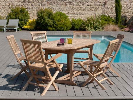 Table de jardin ovale extensible en Teck brut - 150/200*90 cm