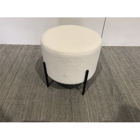 SECOND-HAND - Round stool 40x40cm white bouclé fabric with black metal legs