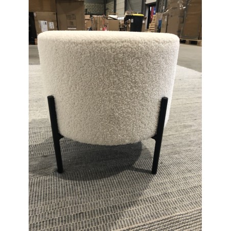SECOND-HAND - Round stool 40x40cm white bouclé fabric with black metal legs