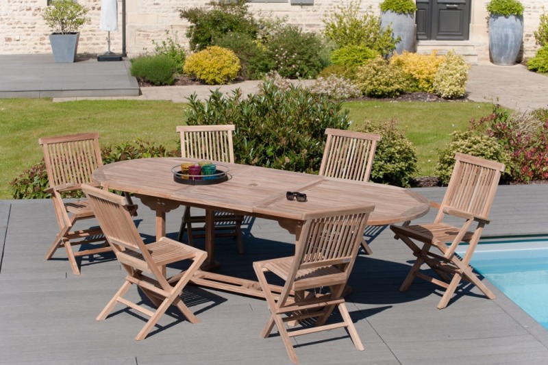 Table de jardin ovale extensible en Teck brut 180/240*100 cm Table de jardin ovale extensible en Teck brut 180/240*100 cm