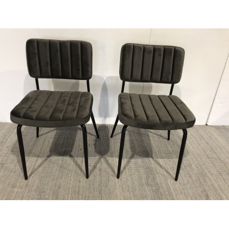 AGATHE - Set of 2 Dark Grey Velvet Chairs | Black Metal Legs