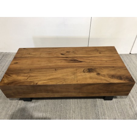 Table basse poutres 120x60cm bois Suar pieds noirs | Seconde Main