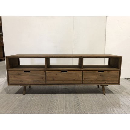 ANDY Brown Wood Scandi TV Stand with 3 Drawers and 3 Niches