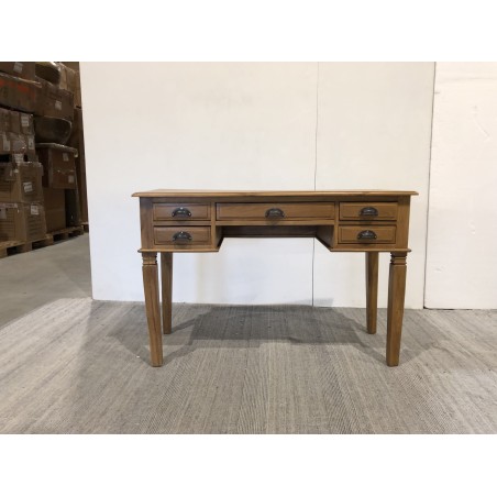 SECOND-HAND - Brown teak wood desk with 5 drawers