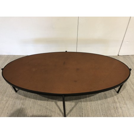 BASILE Oval Coffee Table 131x65cm Rust Color with Stone Effect