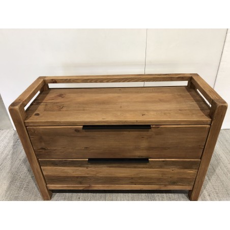 SECONDE MAIN | Commode marron 2 tiroirs bois Pin recyclé
