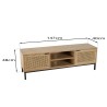 Meuble TV en bois 2 portes cannage naturel pieds métal noir | Seconde main