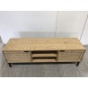 Wooden TV cabinet with 2 doors, natural cane finish and black metal legs | Second-hand