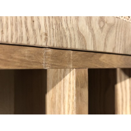 Wooden TV cabinet with 2 doors, natural cane finish and black metal legs | Second-hand