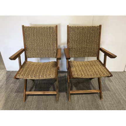 Second Hand - Set of 2 Folding Armchairs - Oiled Acacia & Synthetic Rattan