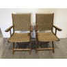 SECONDE MAIN - Lot de 2 fauteuils pliants acacia huilé et rotin synthétique