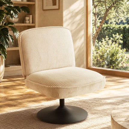 AGATHE beige corduroy swivel armchair | Macabane