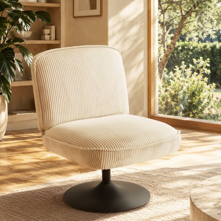 Beige AGATHE-draaifauteuil van ribfluweel | Macabane