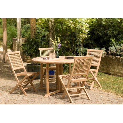 Table de jardin ronde en teck - 4/5 personnes