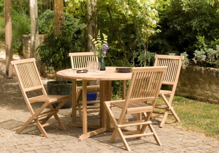 Table de jardin ronde en teck - 4/5 personnes