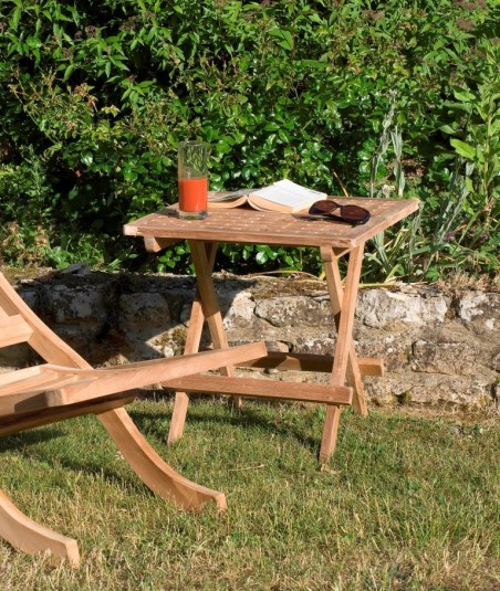 Table pique-nique jardin carrée teck 50x50cm