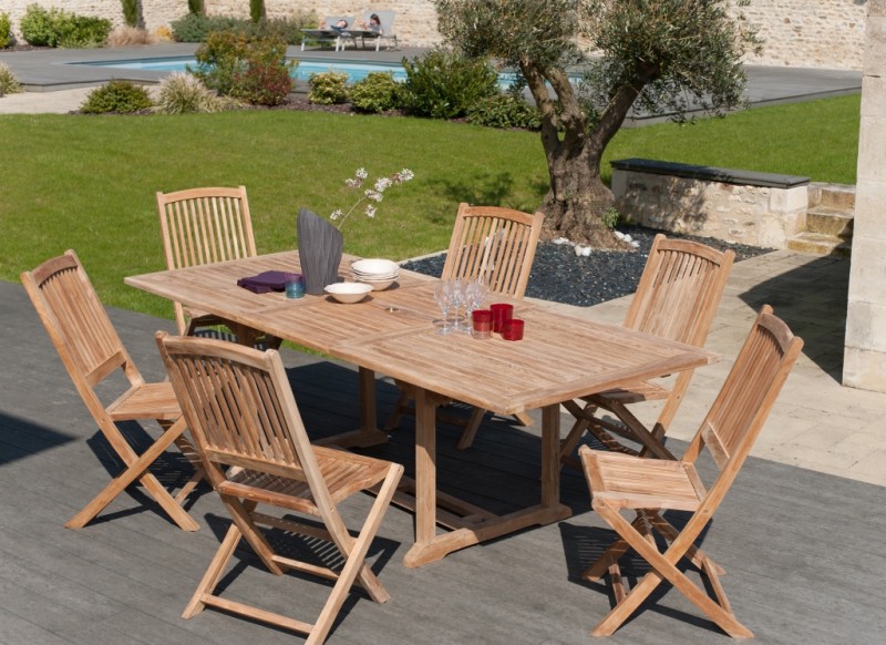 Table de jardin en bois Teck extensible 8/10 personnes Table de jardin en bois Teck extensible 8/10 personnes