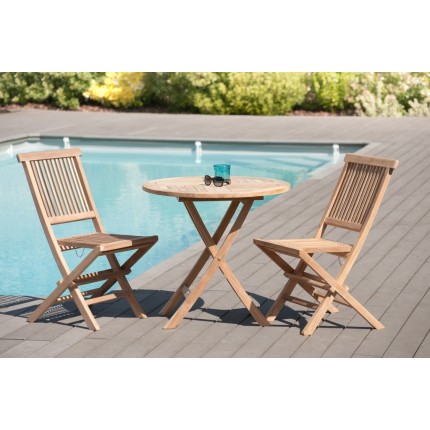 Table de jardin ronde pliante en bois Teck