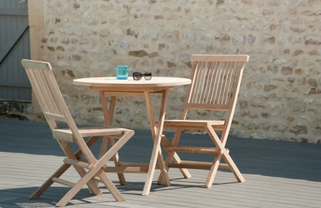 Table de jardin ronde pliante en bois Teck