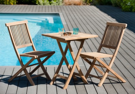 FUN Garden Table for 2 People - Teak Wood Square Folding 60x60cm