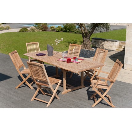 Ensemble de jardin en bois teck 8/10 pers - Table extensible et 4 chaises