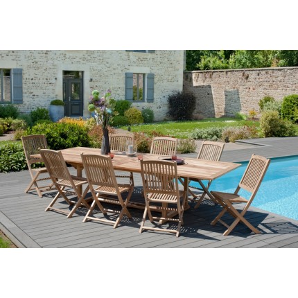 Table de jardin en bois Teck - 10/12 pers - extensible 200/300 x 120 cm
