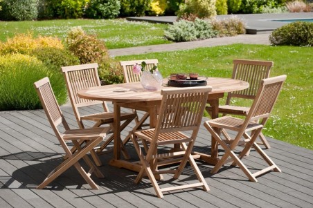 Ensemble de jardin en bois teck 4/6 pers - Table ovale extensible et chaises
