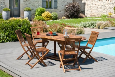 Table de jardin ovale extensible en bois Teck huilé
