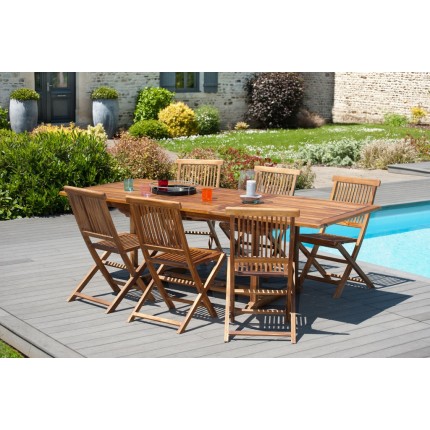 Table de jardin en bois Teck huilé - 180/240 x 100 cm