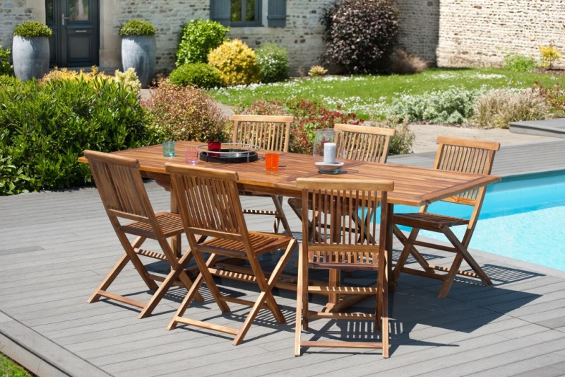 Table de jardin en bois Teck huilé - 180/240 x 100 cm Table de jardin en bois Teck huilé - 180/240 x 100 cm