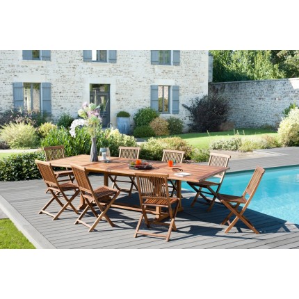 Salon de jardin en bois teck MAEVA 10/12 pers