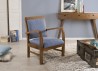 WALLY Teak Wood Armchair with Blue Scandinavian Fabric