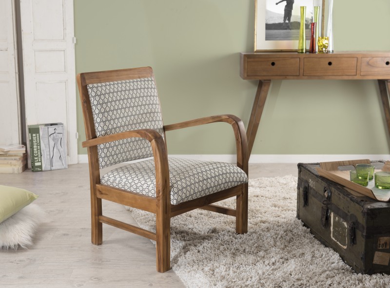 WALLY Hexagonal Teak Armchair with Green Scandi Fabric WALLY Hexagonal Teak Armchair with Green Scandi Fabric