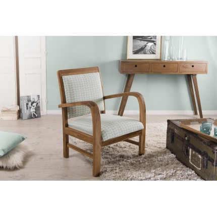 Fauteuil bois teck WALLY - Tissu bleu clair - Design et confort