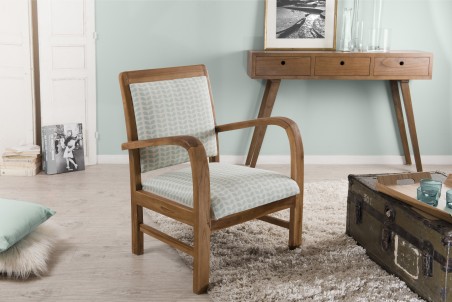 Fauteuil bois teck WALLY - Tissu bleu clair - Design et confort