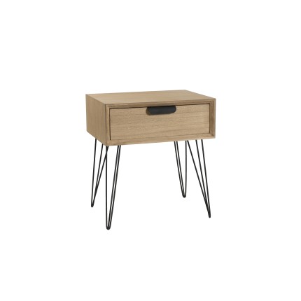 MARGAUX - Natural Wood Bedside Table with Black Metal Hairpin Legs