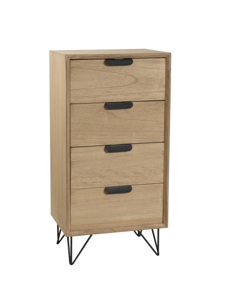 MARGAUX - Natural Wood 4-Drawer Chiffonier with Black Metal Hairpin Legs