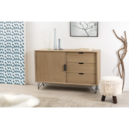 Buffet MARGAUX - Bois naturel 1 porte 3 tiroirs
